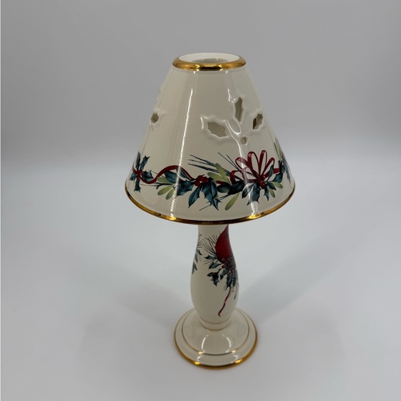 VTG Lenox Winter Greetings Ceramic Cardinal Christmas Table Lamp with Gold Trim - Picture 8 of 16